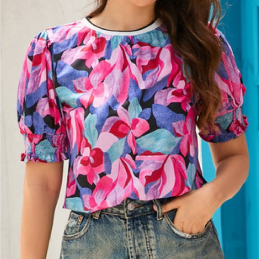 Floral Print Puff Sleeve Blouse